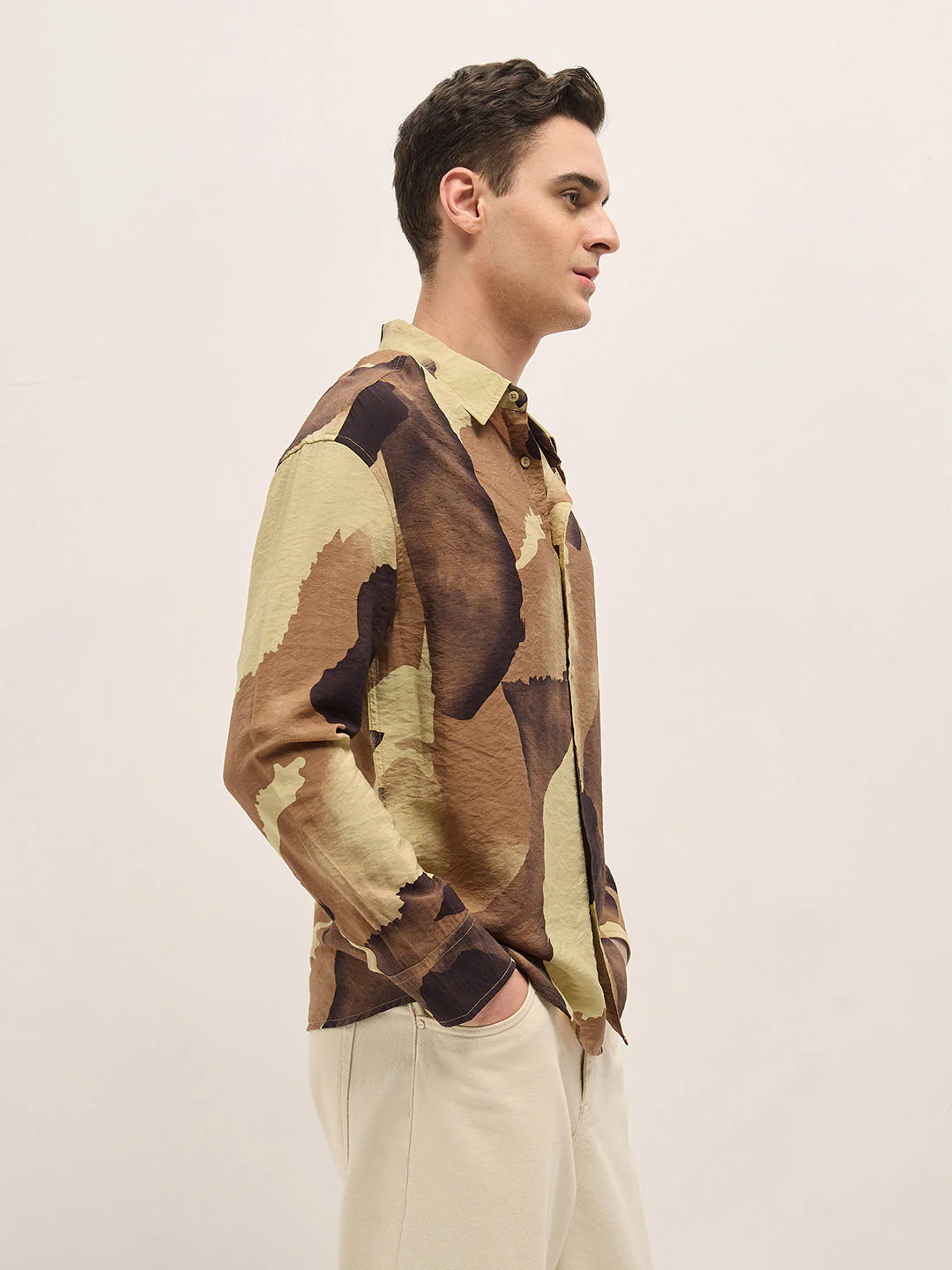 Men Multi-Color Watercolor Camouflage Print Relax Fit Overshirt - Image 3