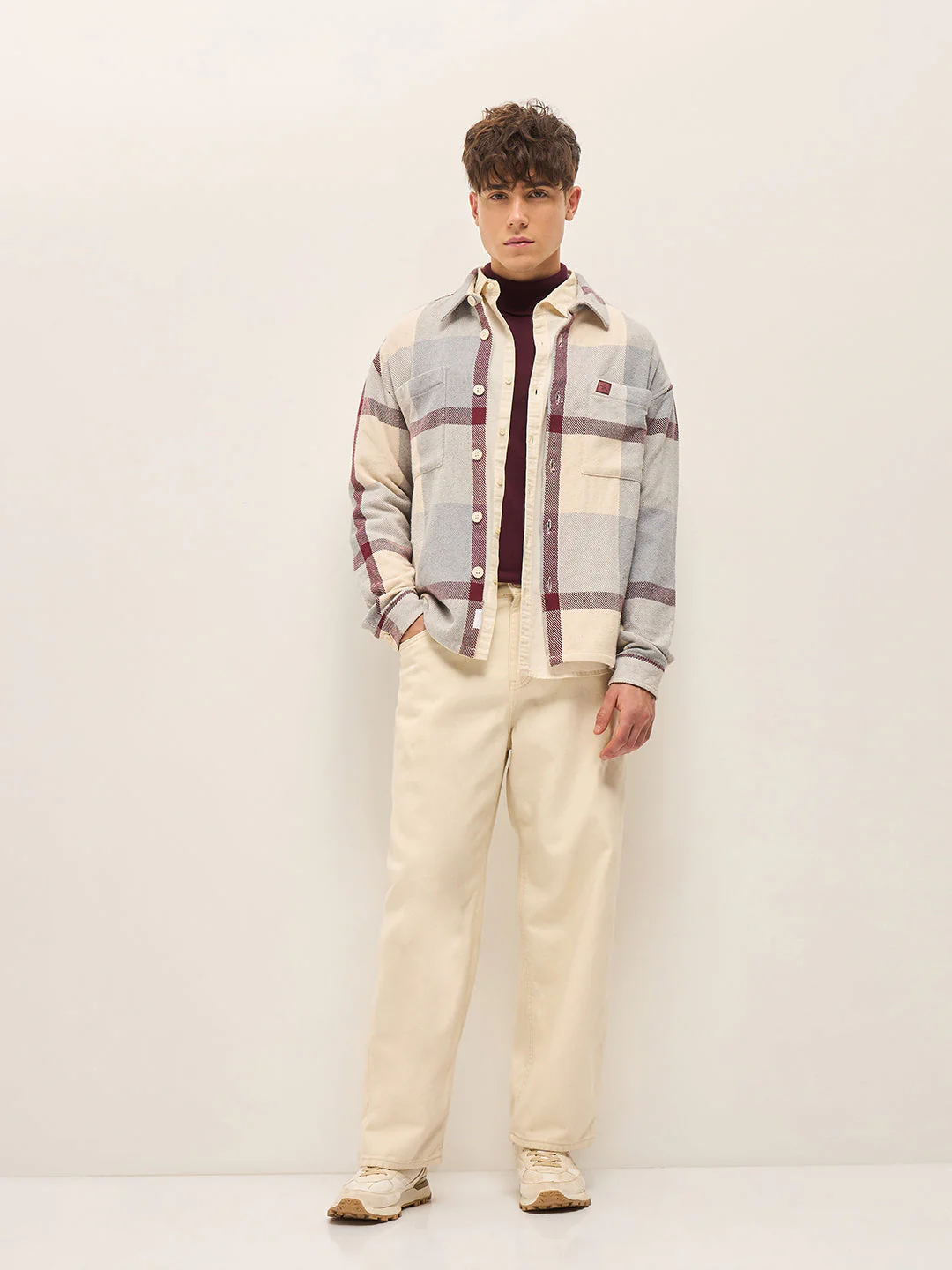 Men  Multi-Colour Checkered Relaxed Fit Shacket - Image 4