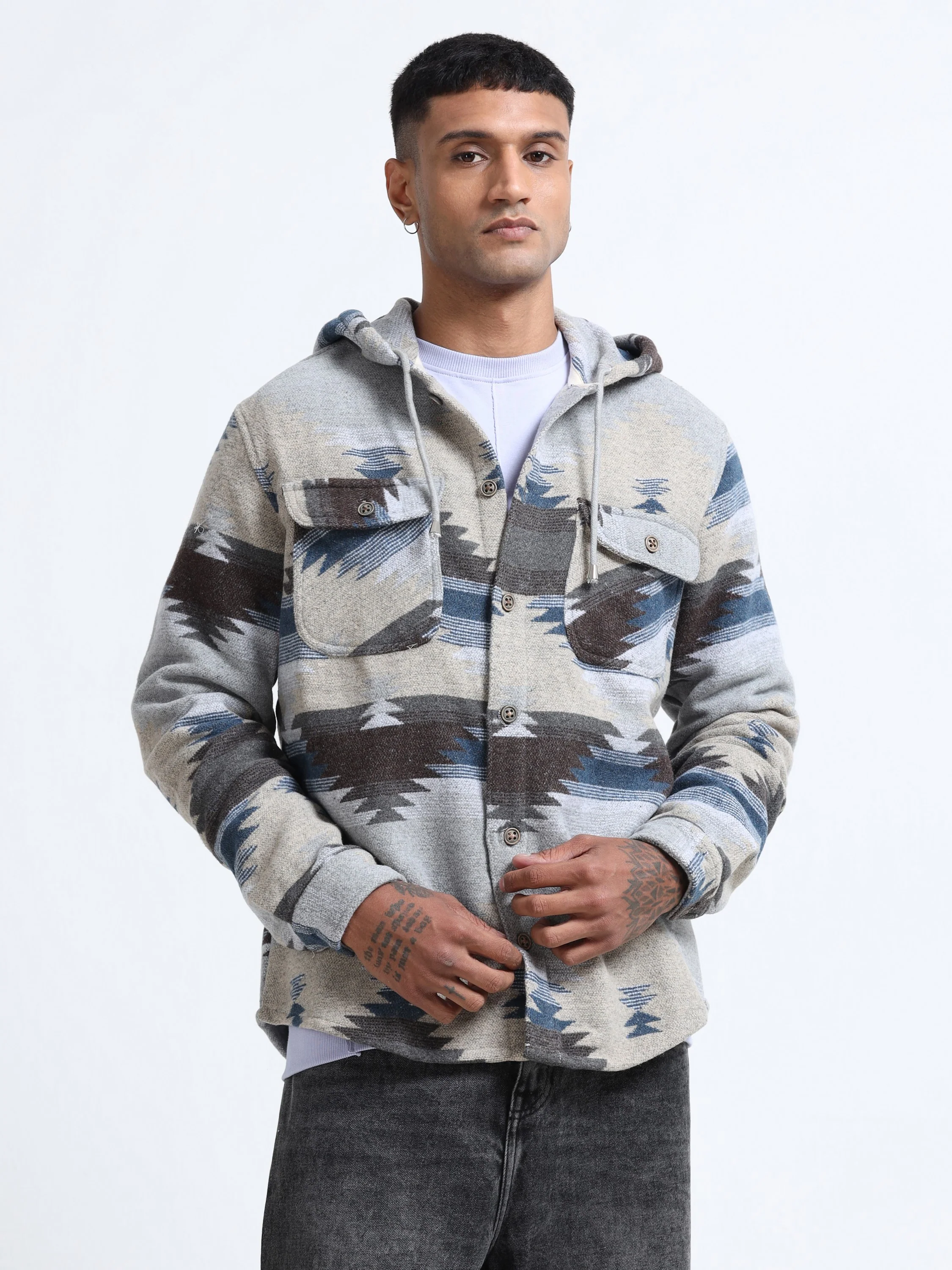 Men Cozy Hooded Shacket - Image 4