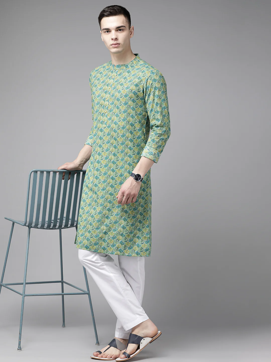 Men Multi Printed Pure Cotton Straight Kurta - Image 5