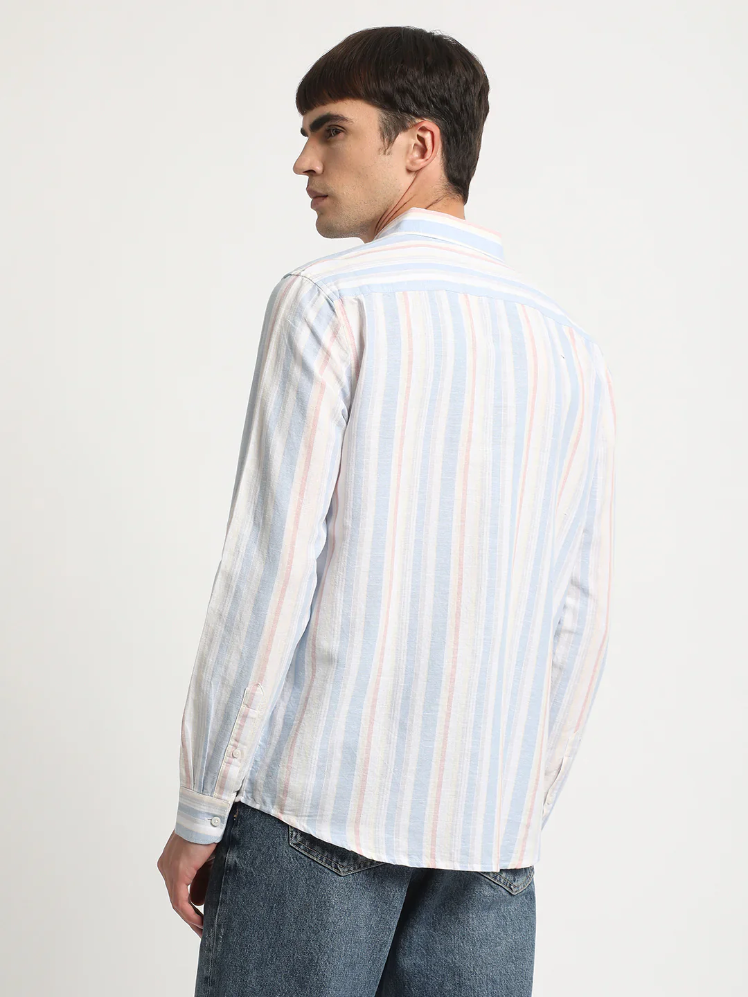 Men Multi Striped Linen Casual Shirt - Image 2