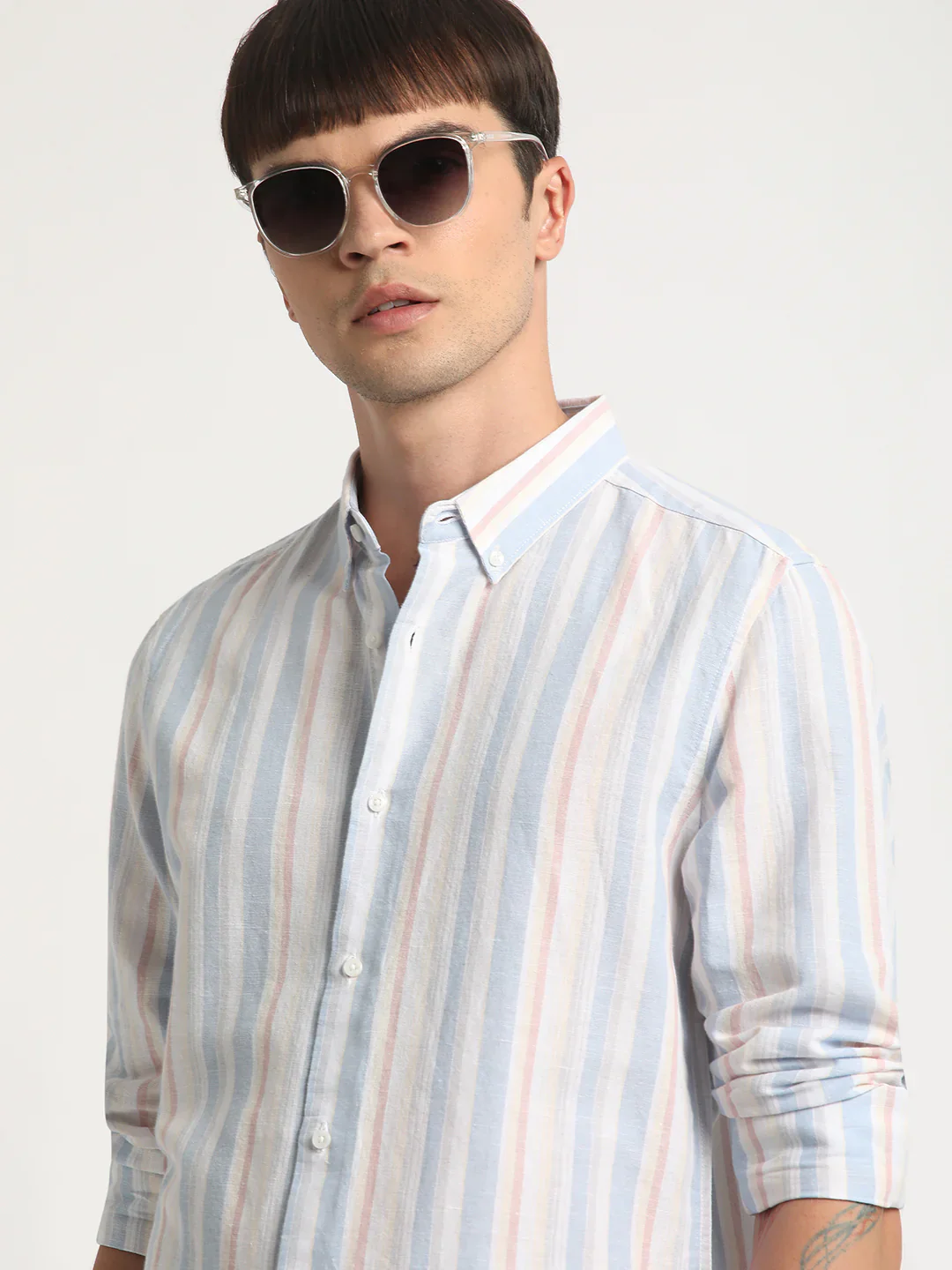 Men Multi Striped Linen Casual Shirt - Image 3
