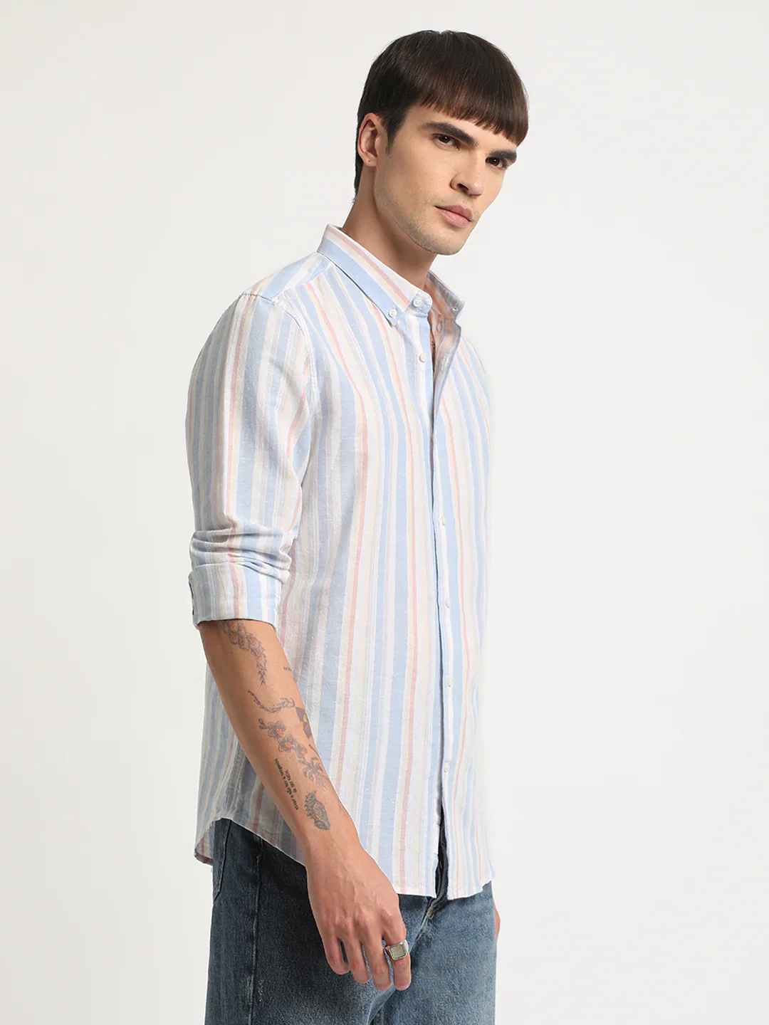 Men Multi Striped Linen Casual Shirt - Image 4