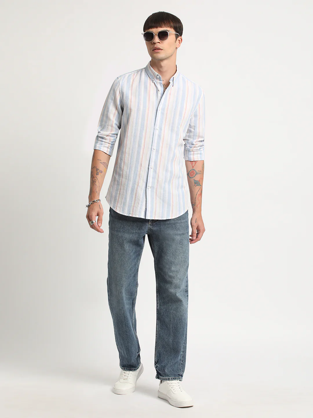 Men Multi Striped Linen Casual Shirt - Image 5