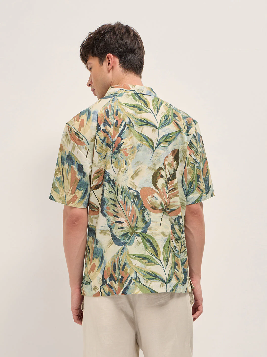 Men Multicolor Abstract Botanical Print Oversized Fit Half Sleeve Shirt - Image 2