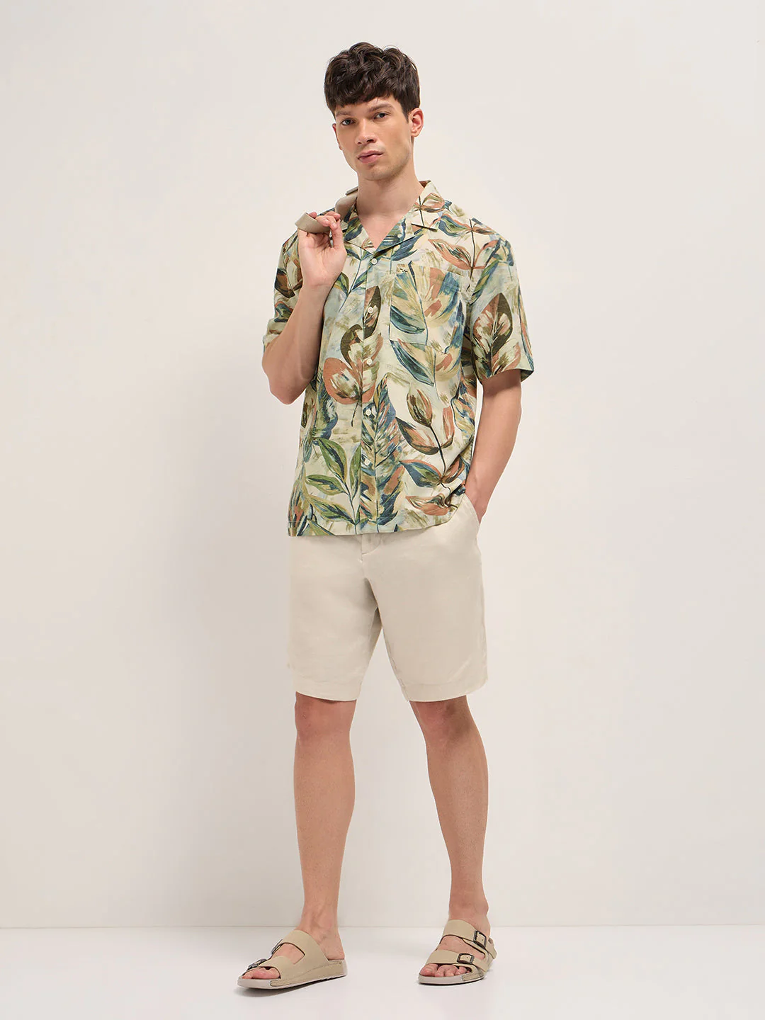 Men Multicolor Abstract Botanical Print Oversized Fit Half Sleeve Shirt - Image 4