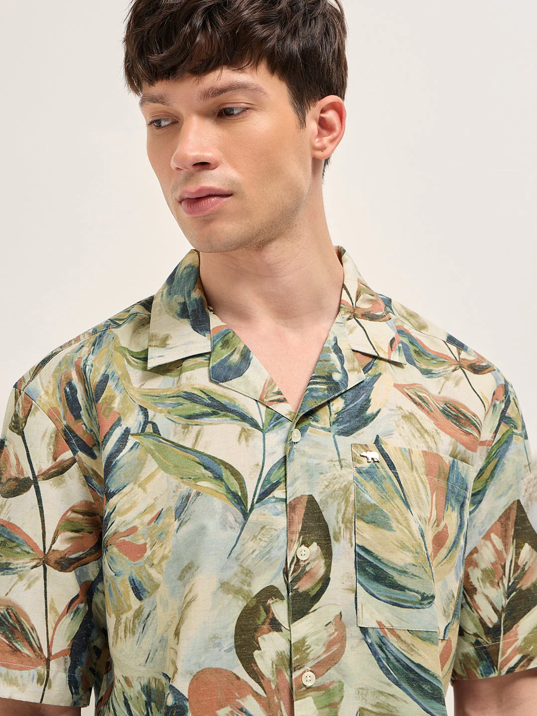 Men Multicolor Abstract Botanical Print Oversized Fit Half Sleeve Shirt - Image 5