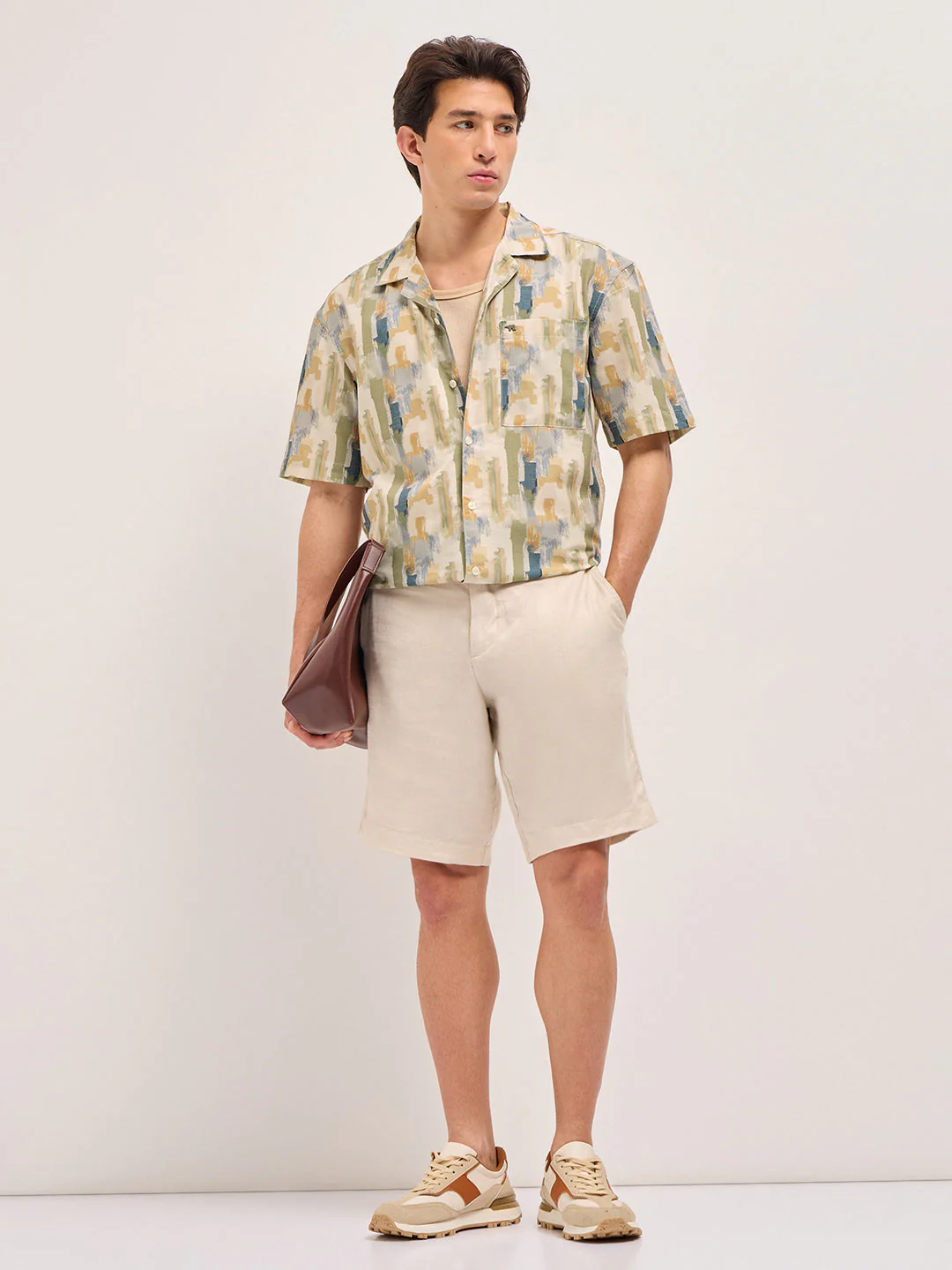 Men Multicolor Abstract Brushstroke Print Oversized Fit Half Sleeve Shirt - Image 4