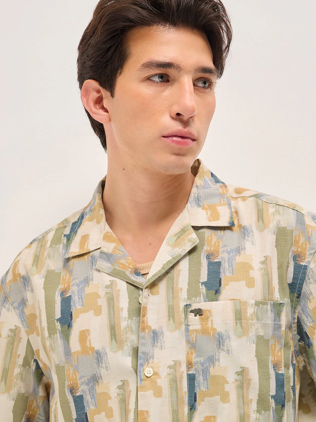 Men Multicolor Abstract Brushstroke Print Oversized Fit Half Sleeve Shirt - Image 5