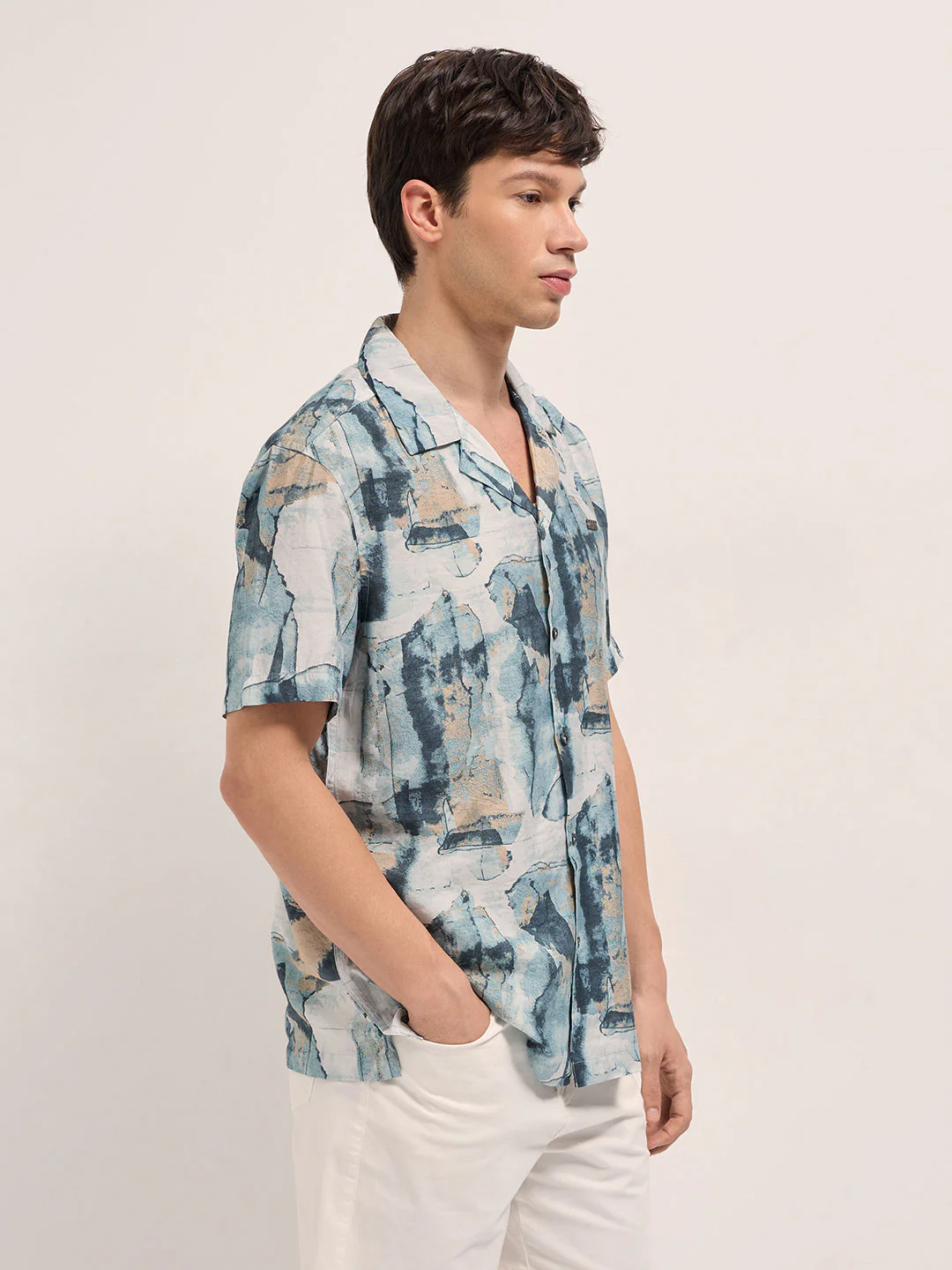 Men Multicolor Abstract Digital Print Relaxed Fit Cuban Collar Shirt - Image 3