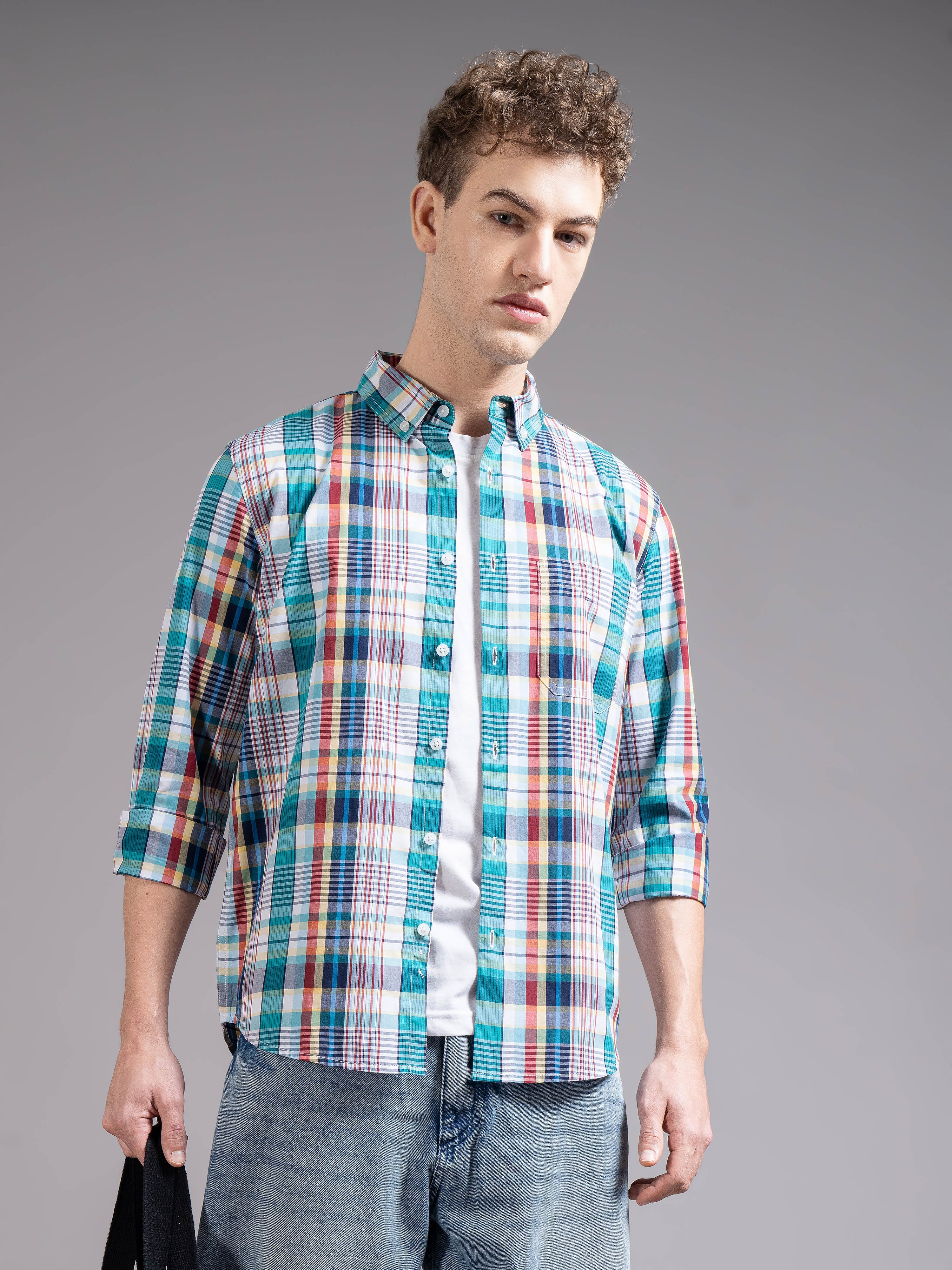 Men Multicolor Checked Shirt - Image 3