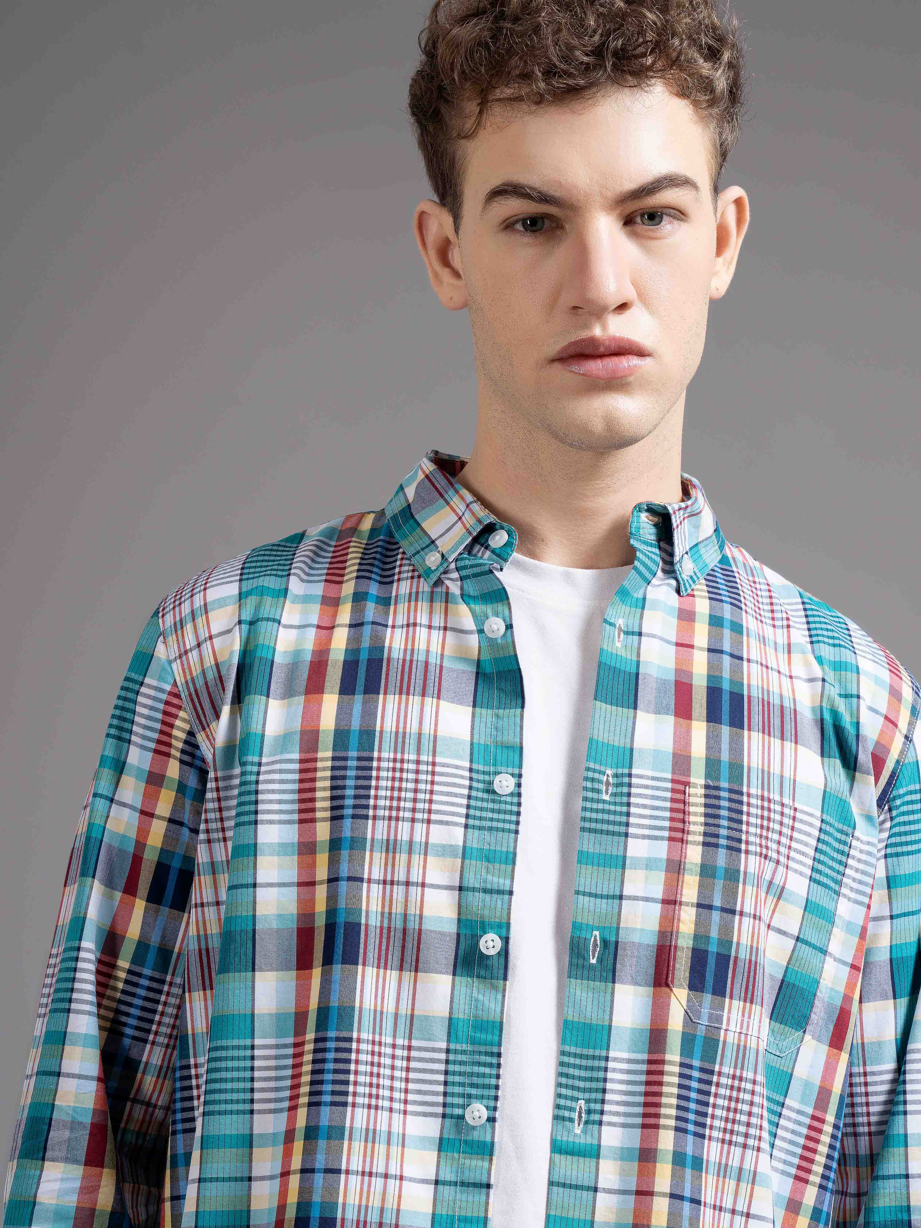 Men Multicolor Checked Shirt - Image 5