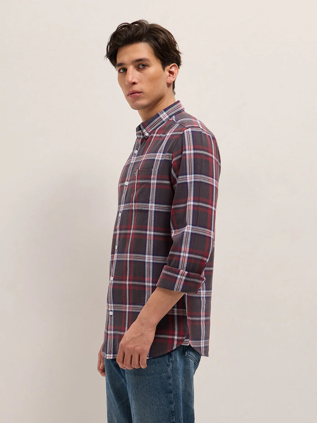 Men Multicolor Checked Slim Fit Casual Shirt - Image 3