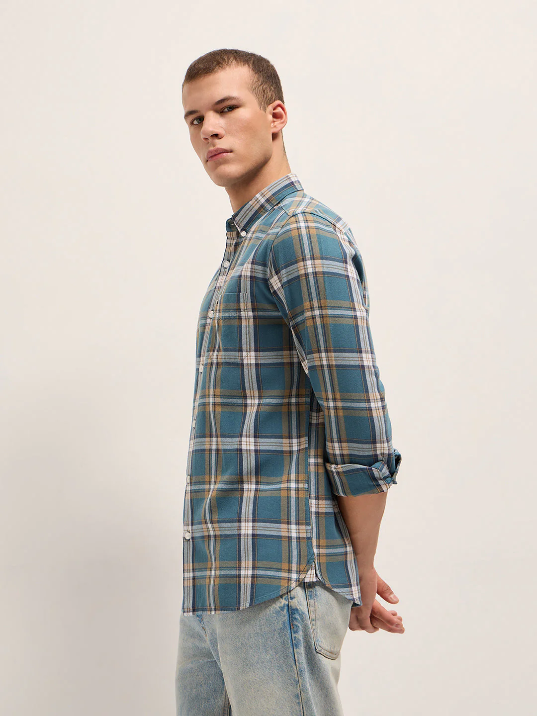 Men Multicolor Checked Slim Fit Casual Shirt - Image 3