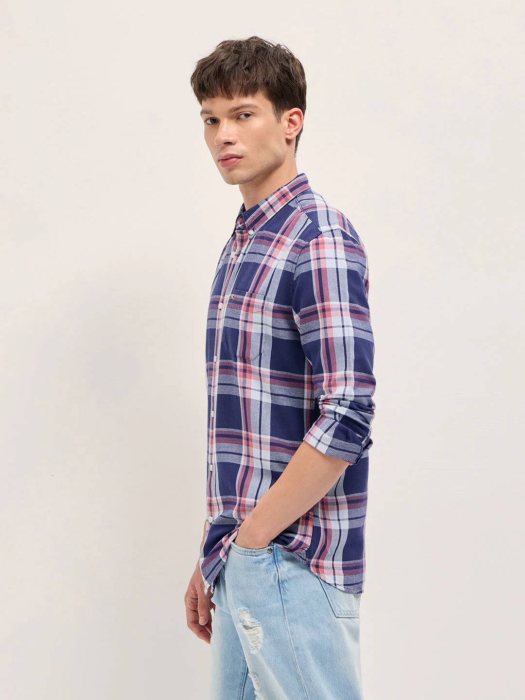 Men Multicolor Checkered Slim Fit Casual Shirt - Image 3