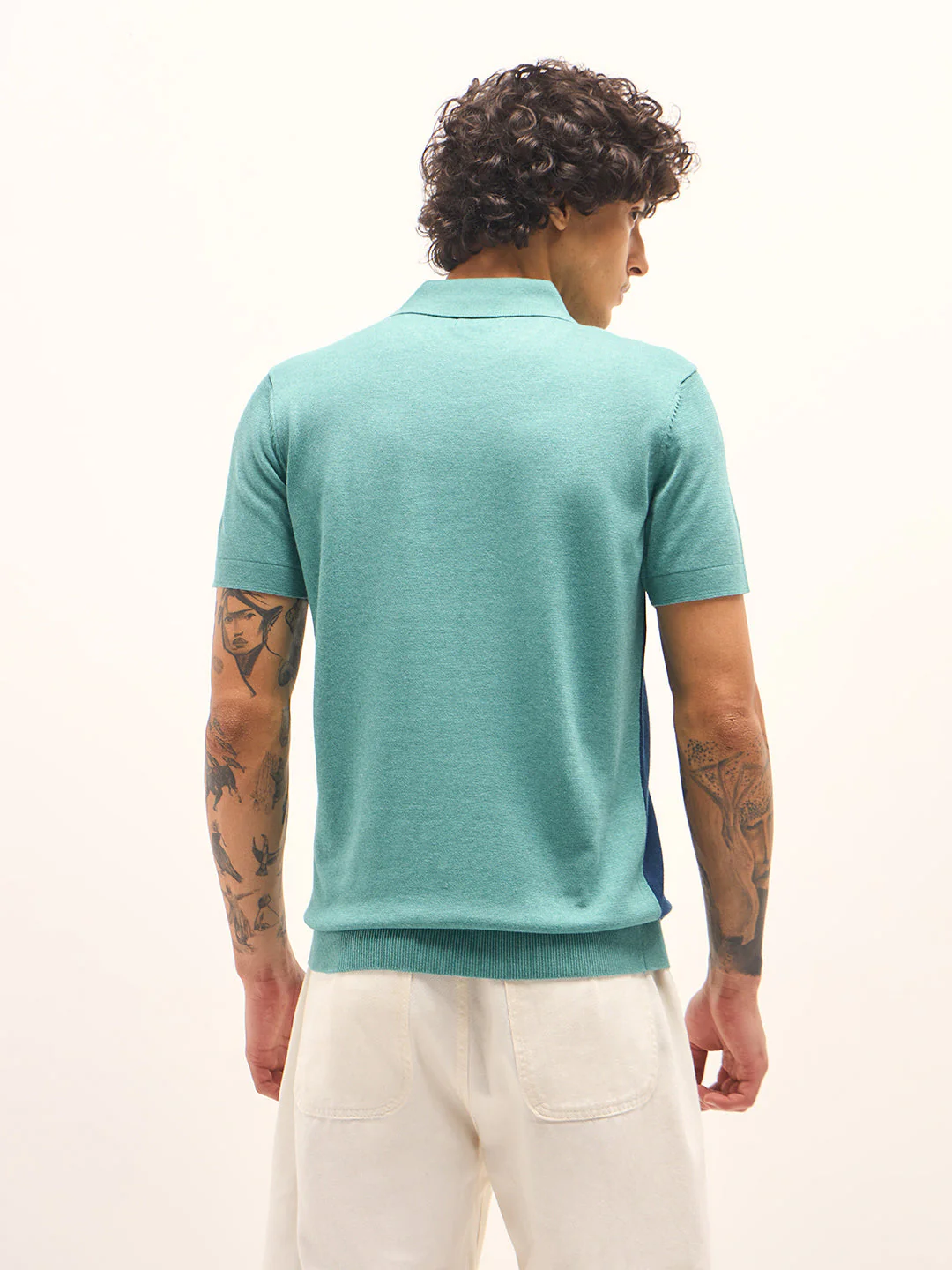 Men Multicolor Colourblock Flat Knit Polo - Image 2