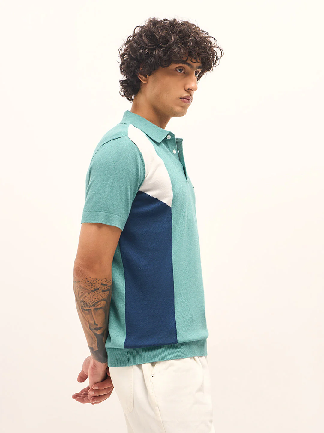 Men Multicolor Colourblock Flat Knit Polo - Image 3