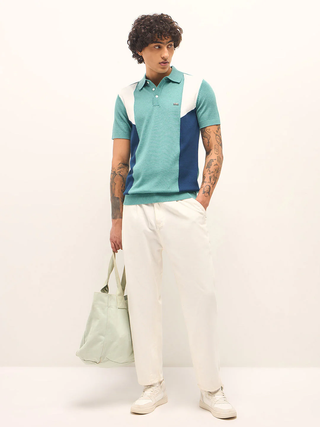 Men Multicolor Colourblock Flat Knit Polo - Image 4
