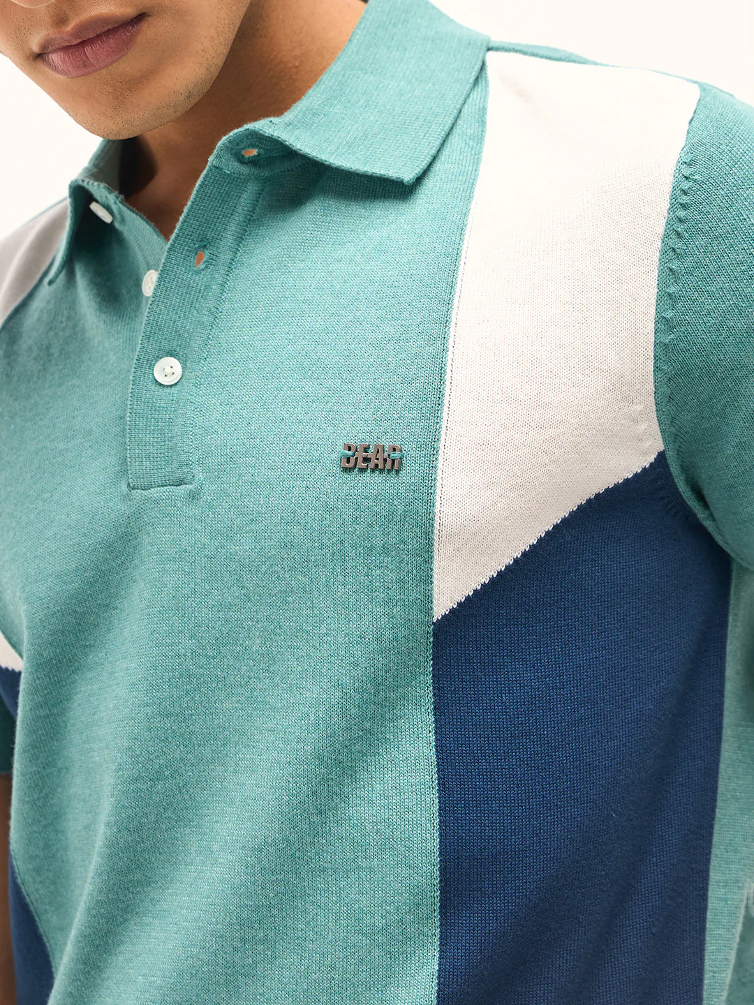 Men Multicolor Colourblock Flat Knit Polo - Image 5