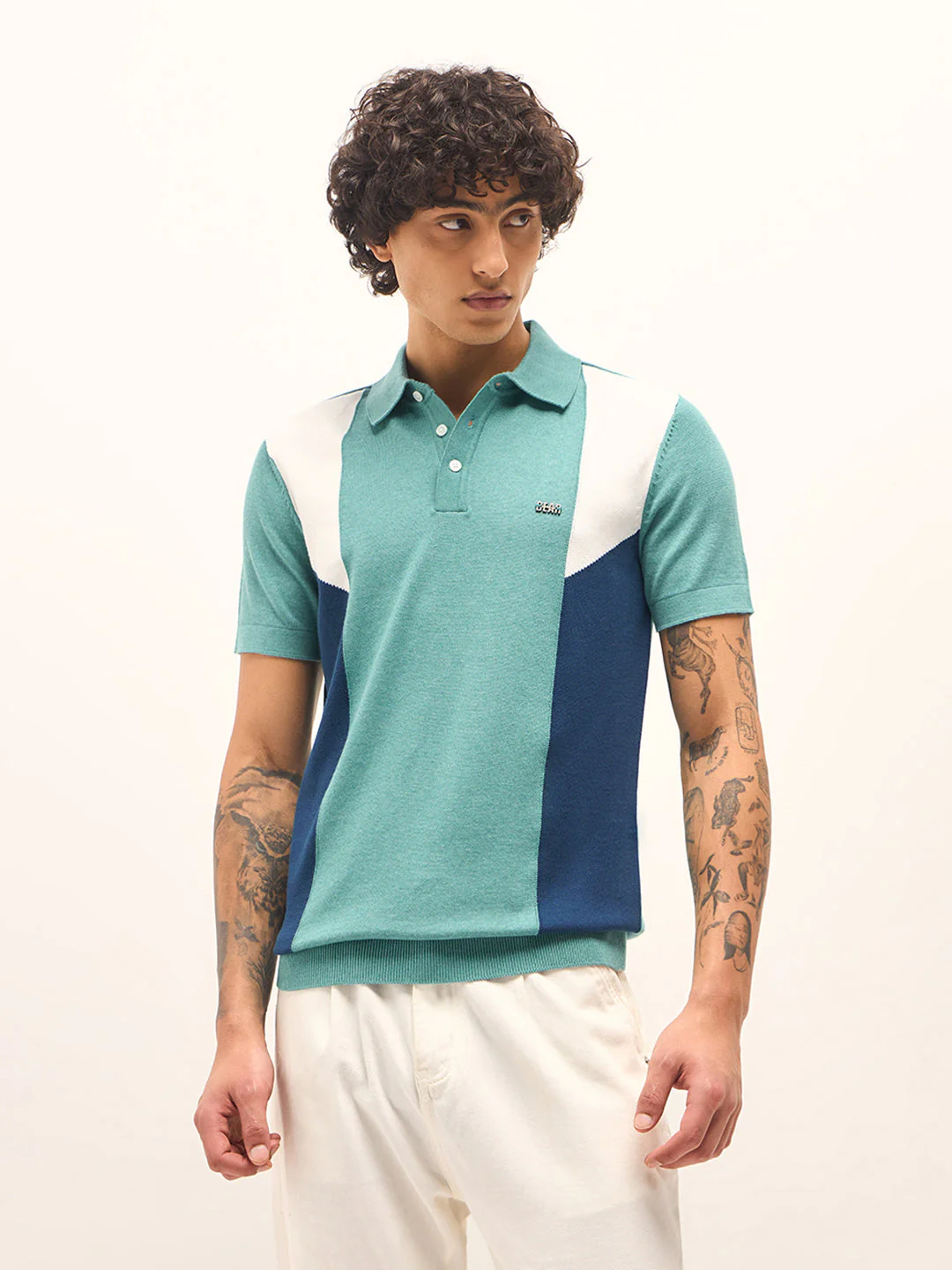 Men Multicolor Colourblock Flat Knit Polo - Image 6