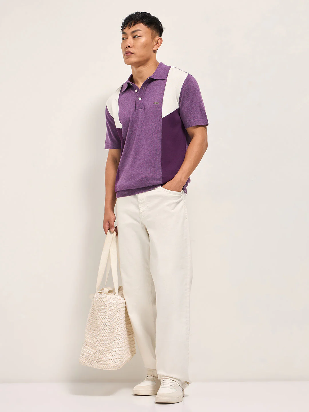 Men Multicolor Colorblock Flat Knit Polo - Image 4