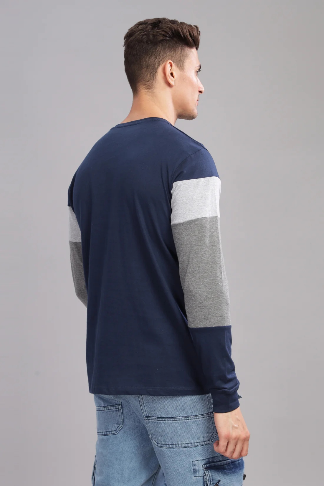 Men Multicolor Colorblock Full Sleeve T-Shirt - Image 4
