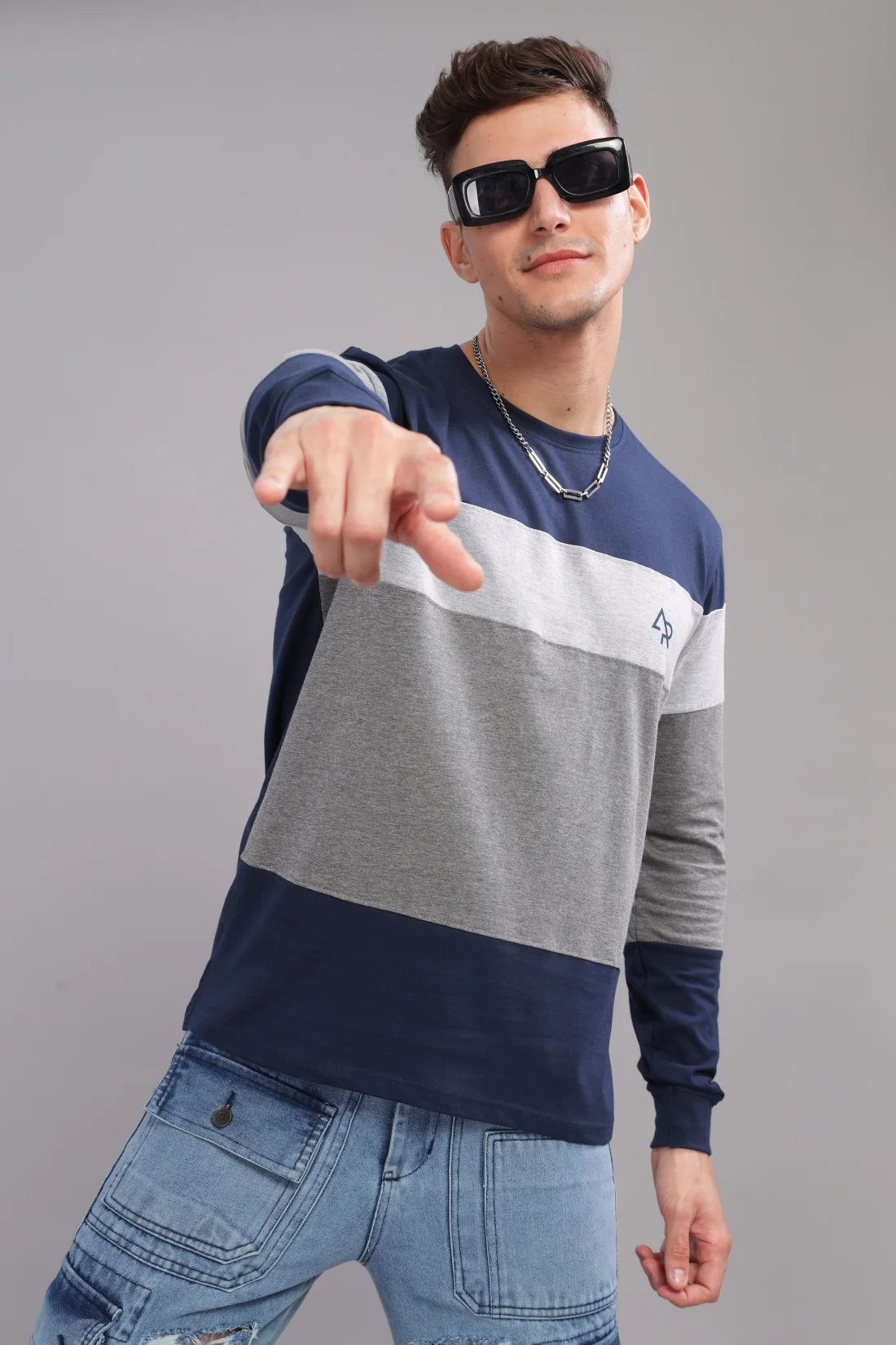 Men Multicolor Colorblock Full Sleeve T-Shirt - Image 6