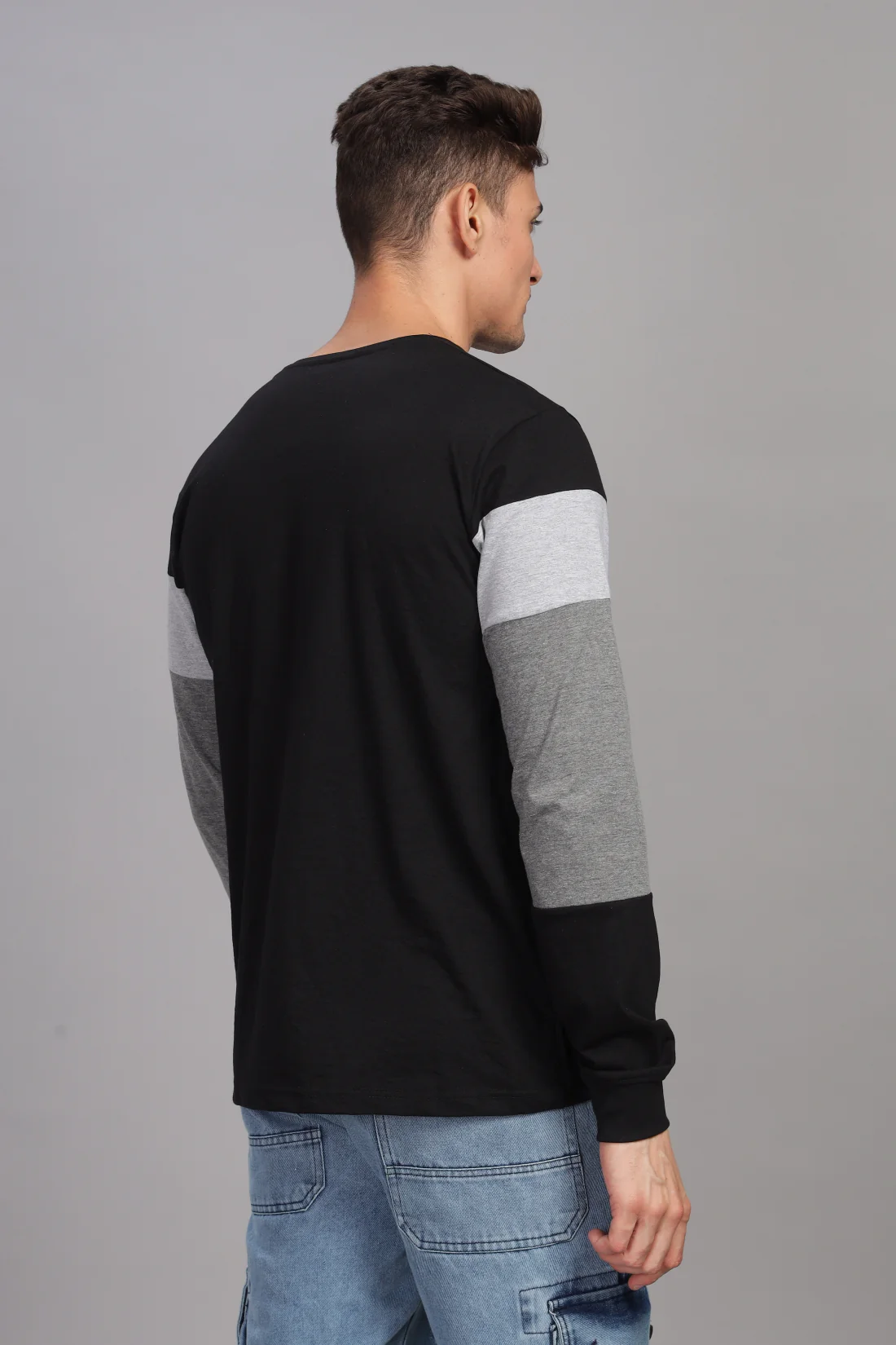 Men Multicolor Colorblock Full Sleeve T-Shirt - Image 4