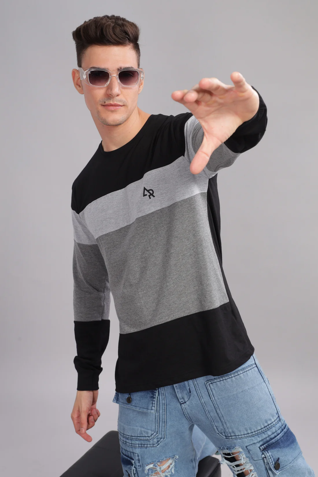 Men Multicolor Colorblock Full Sleeve T-Shirt - Image 7
