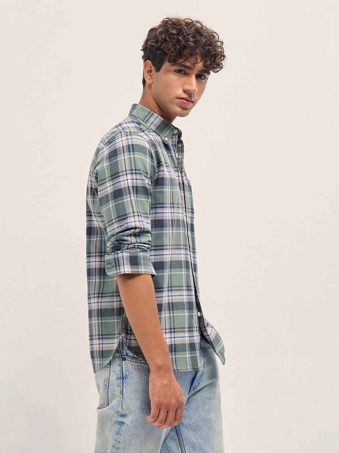 Men Multicolor Cotton Check Slim Fit Casual Shirt - Image 3