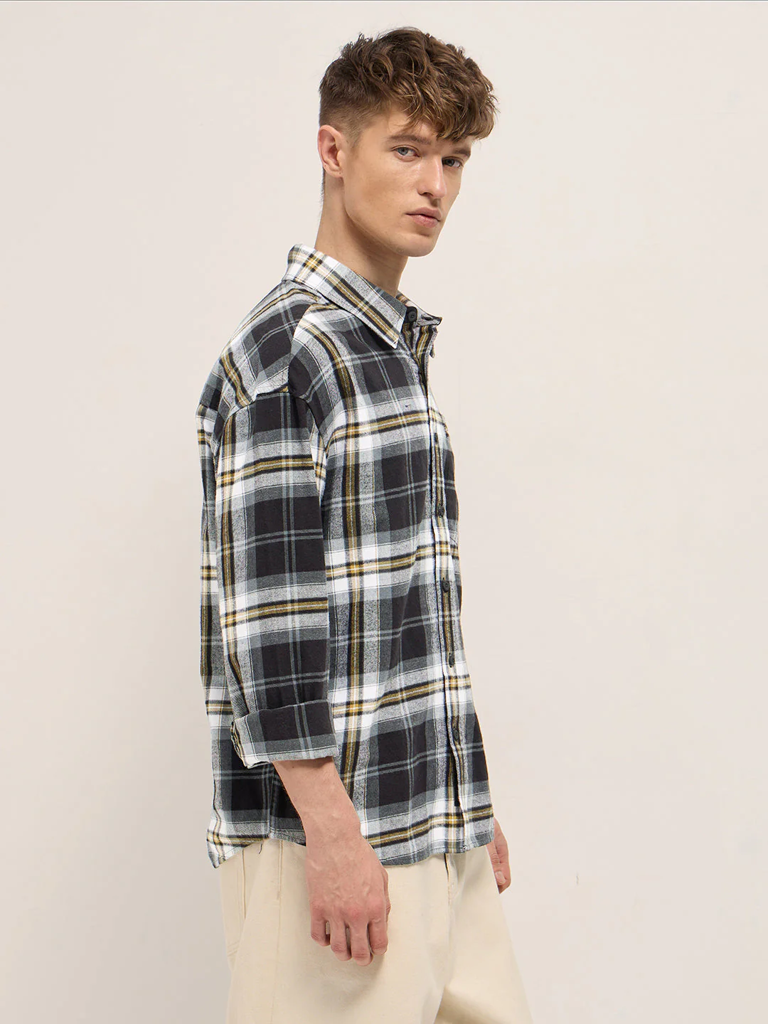 Men Multicolor Flannel Checkered Relaxed Fit Overshirt - Image 3