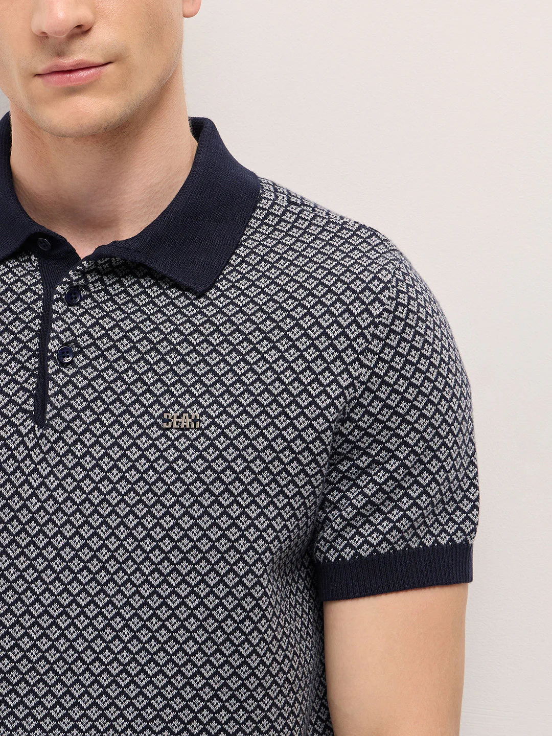 Men Multicolor Geometric textured Knit Slim Fit Polo - Image 5