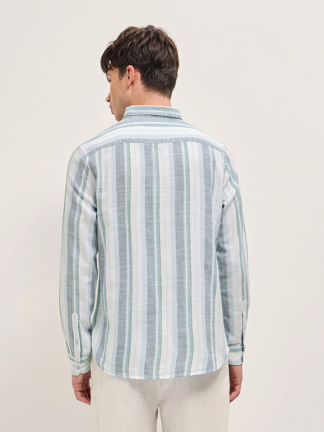 Men Multicolor Herringbone Stripe Slim Fit Cotton Casual Shirt - Image 2