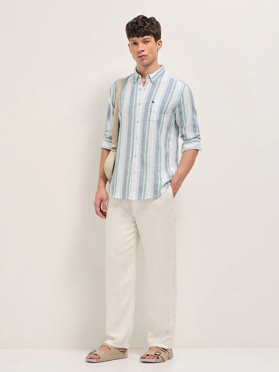 Men Multicolor Herringbone Stripe Slim Fit Cotton Casual Shirt - Image 4