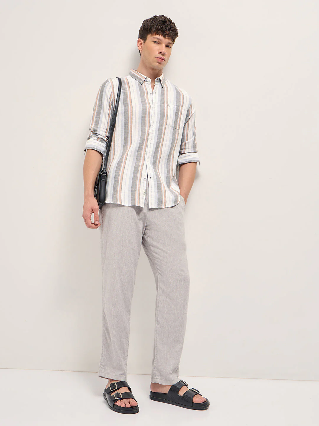 Men Multicolor Herringbone Stripe Slim Fit Cotton Casual Shirt - Image 4
