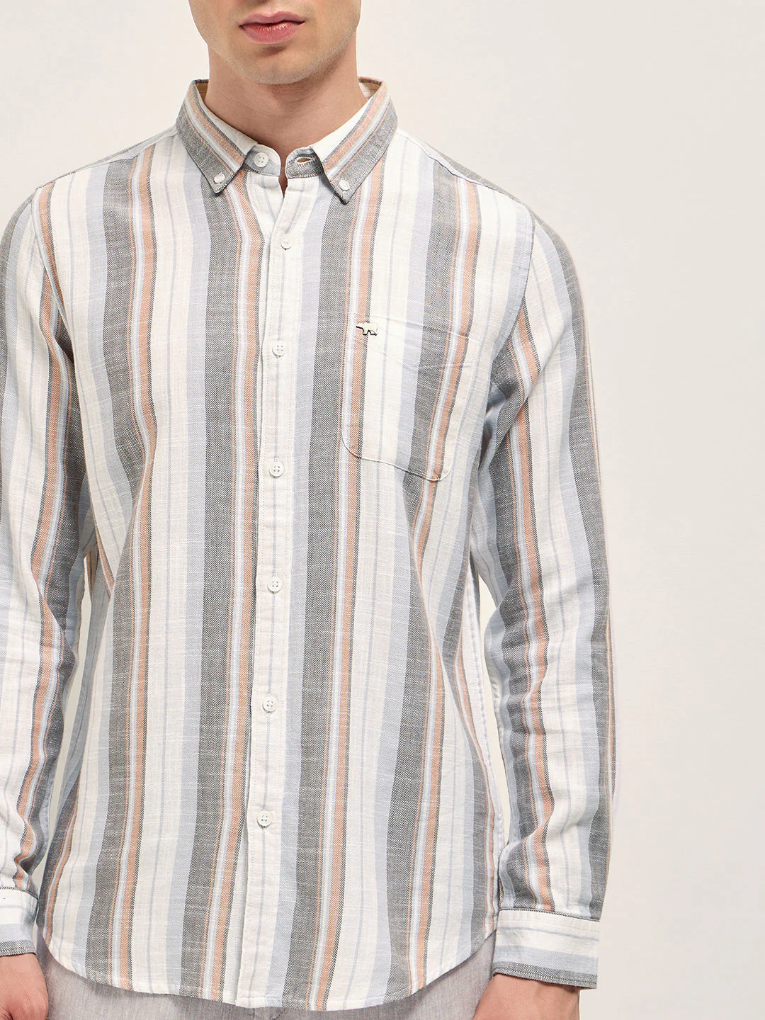 Men Multicolor Herringbone Stripe Slim Fit Cotton Casual Shirt - Image 7