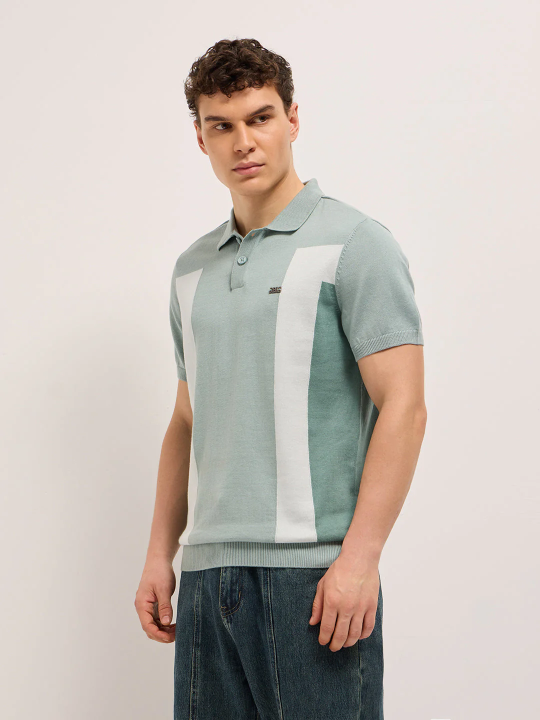 Men Multicolor Regular Fit Colorblock Flat Knit Polo - Image 3