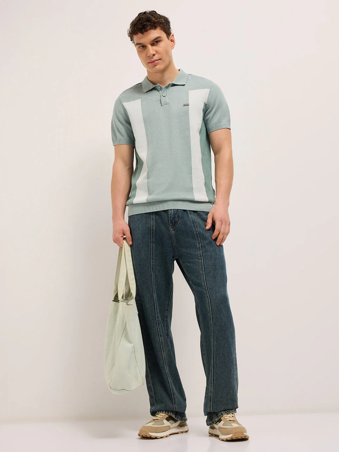 Men Multicolor Regular Fit Colorblock Flat Knit Polo - Image 4
