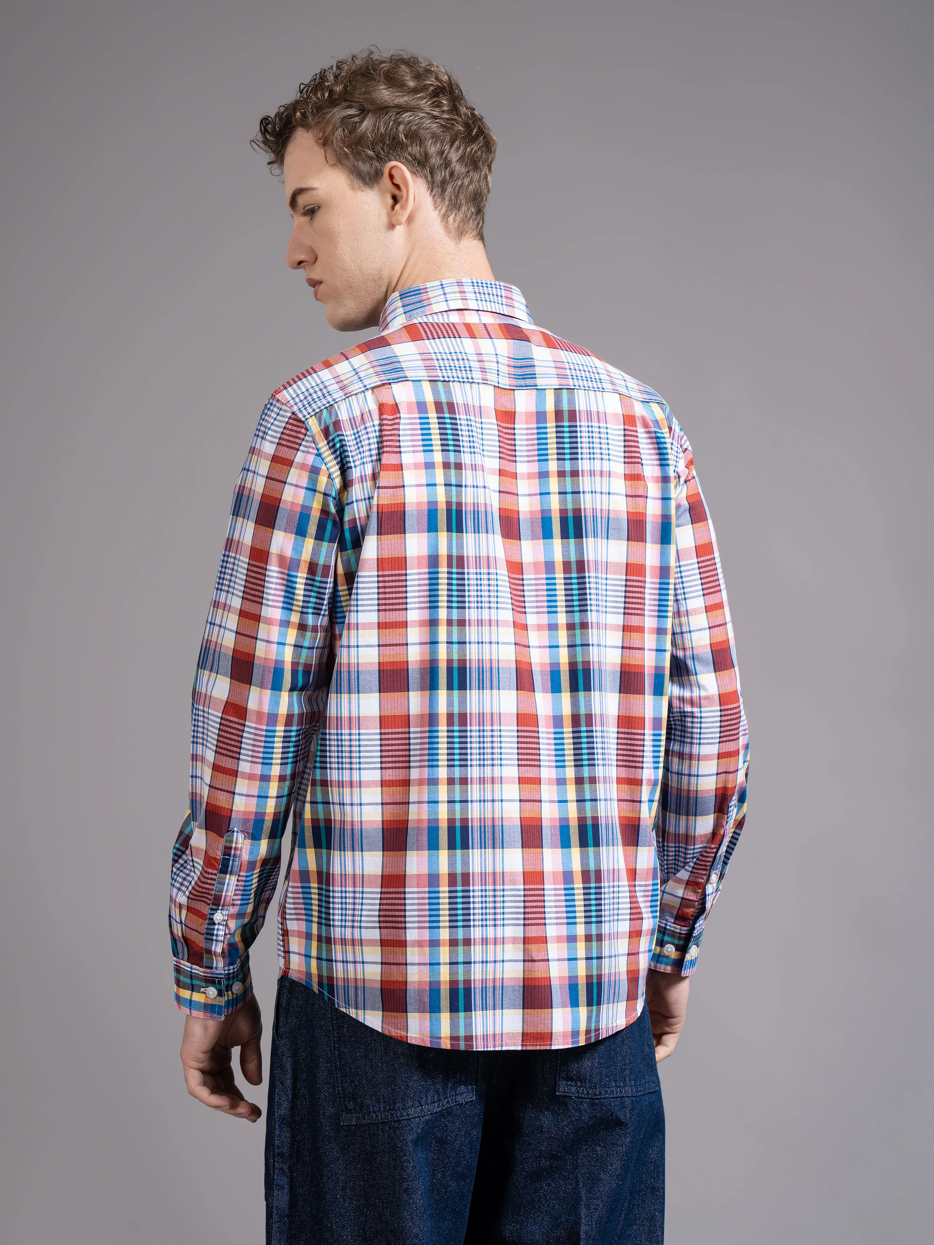 Men Multicolor Slim Fit Checked Shirt - Image 2