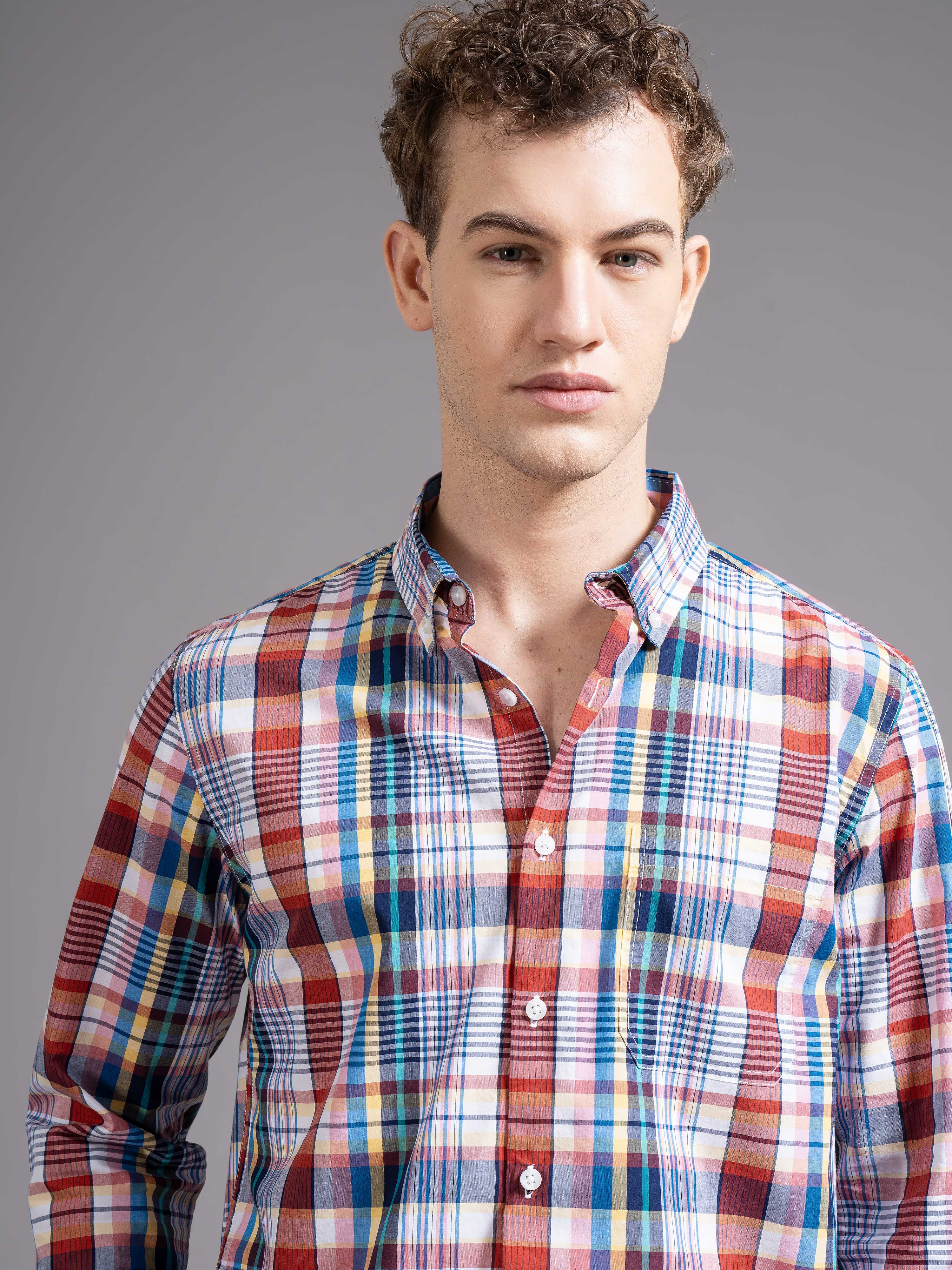 Men Multicolor Slim Fit Checked Shirt - Image 4