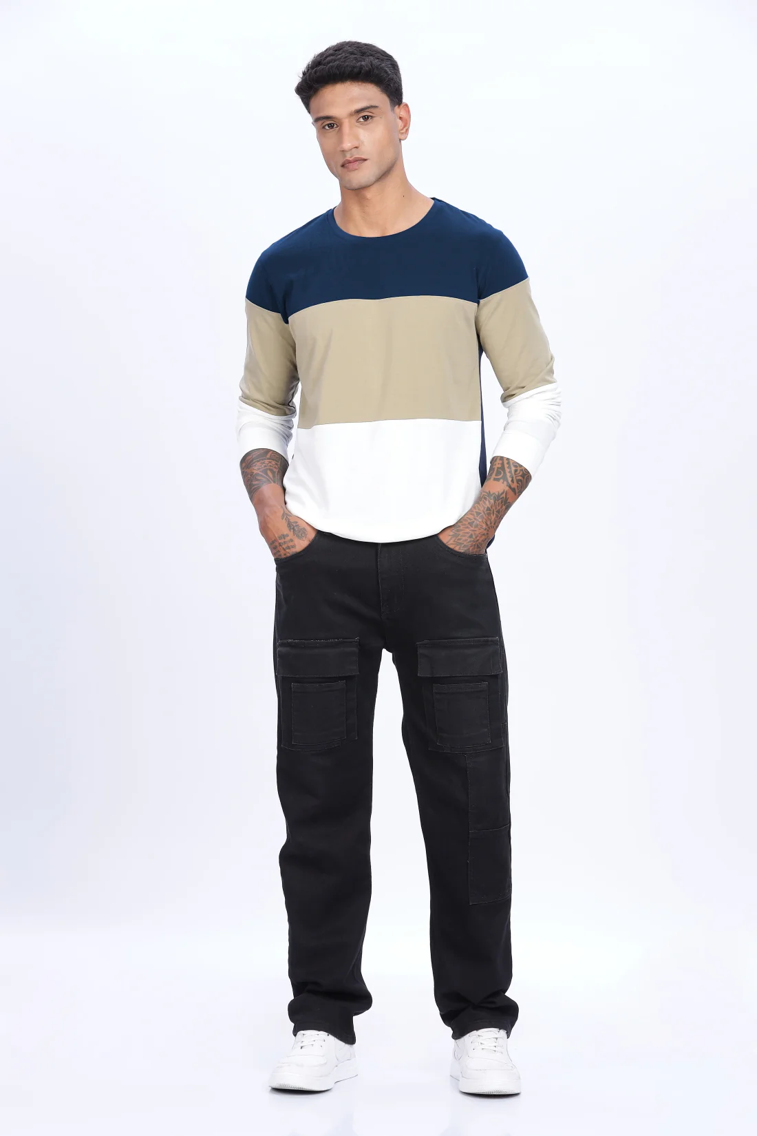 Men Multicolor Stylish Full Sleeve Round Neck T-Shirt - Image 2
