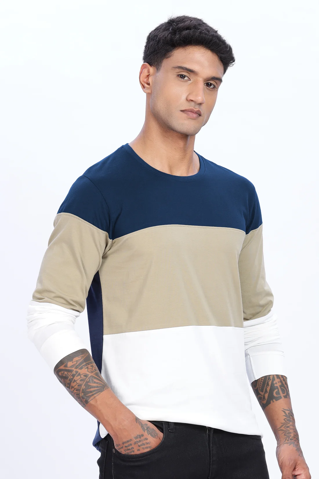 Men Multicolor Stylish Full Sleeve Round Neck T-Shirt - Image 3
