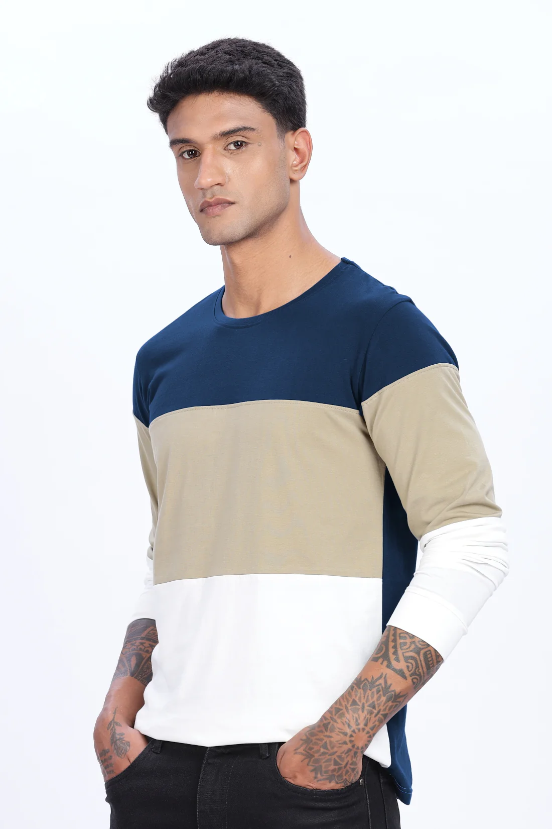 Men Multicolor Stylish Full Sleeve Round Neck T-Shirt - Image 7