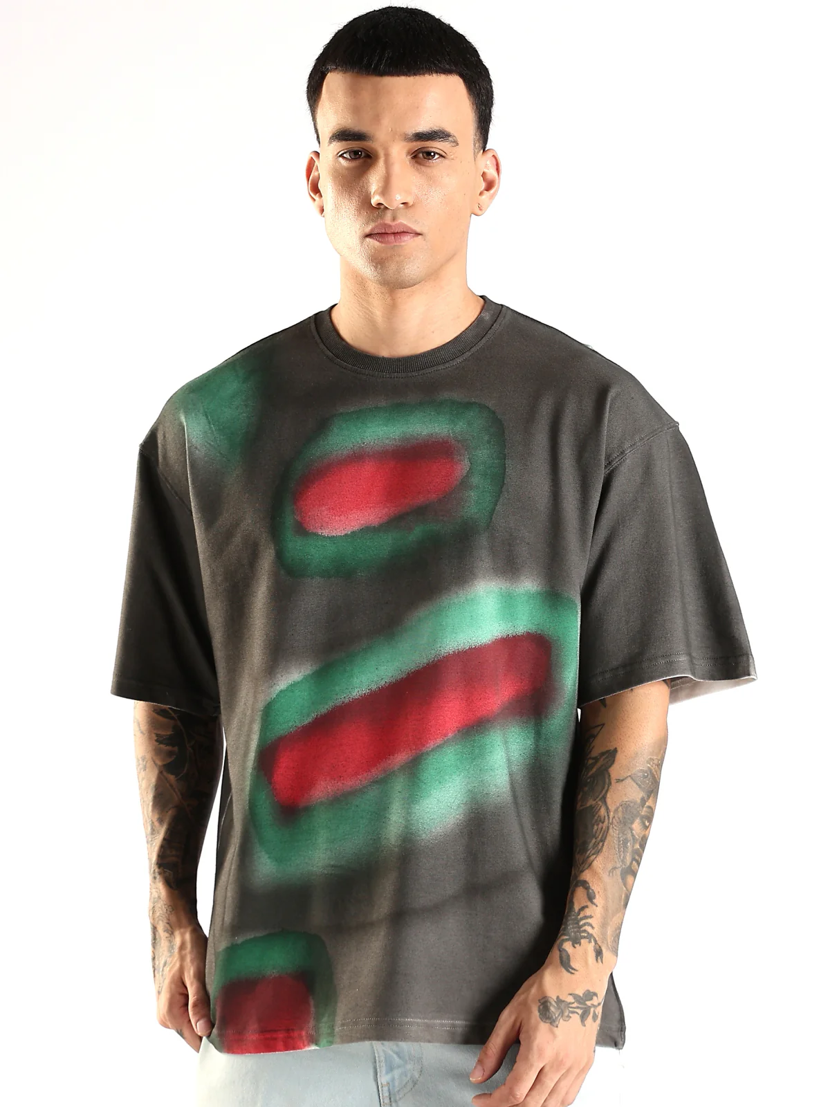 Men Multicolor Trendy Oversized Crew Neck T-Shirt - Image 2