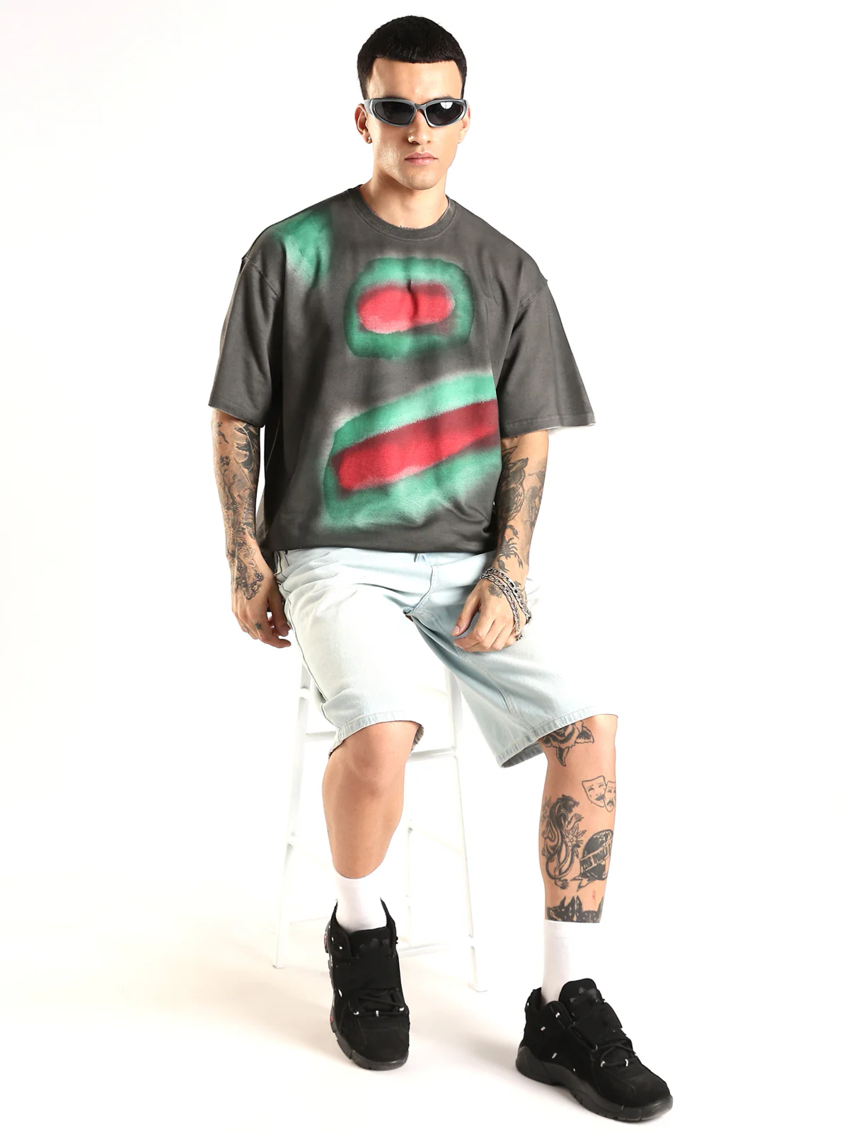 Men Multicolor Trendy Oversized Crew Neck T-Shirt - Image 3