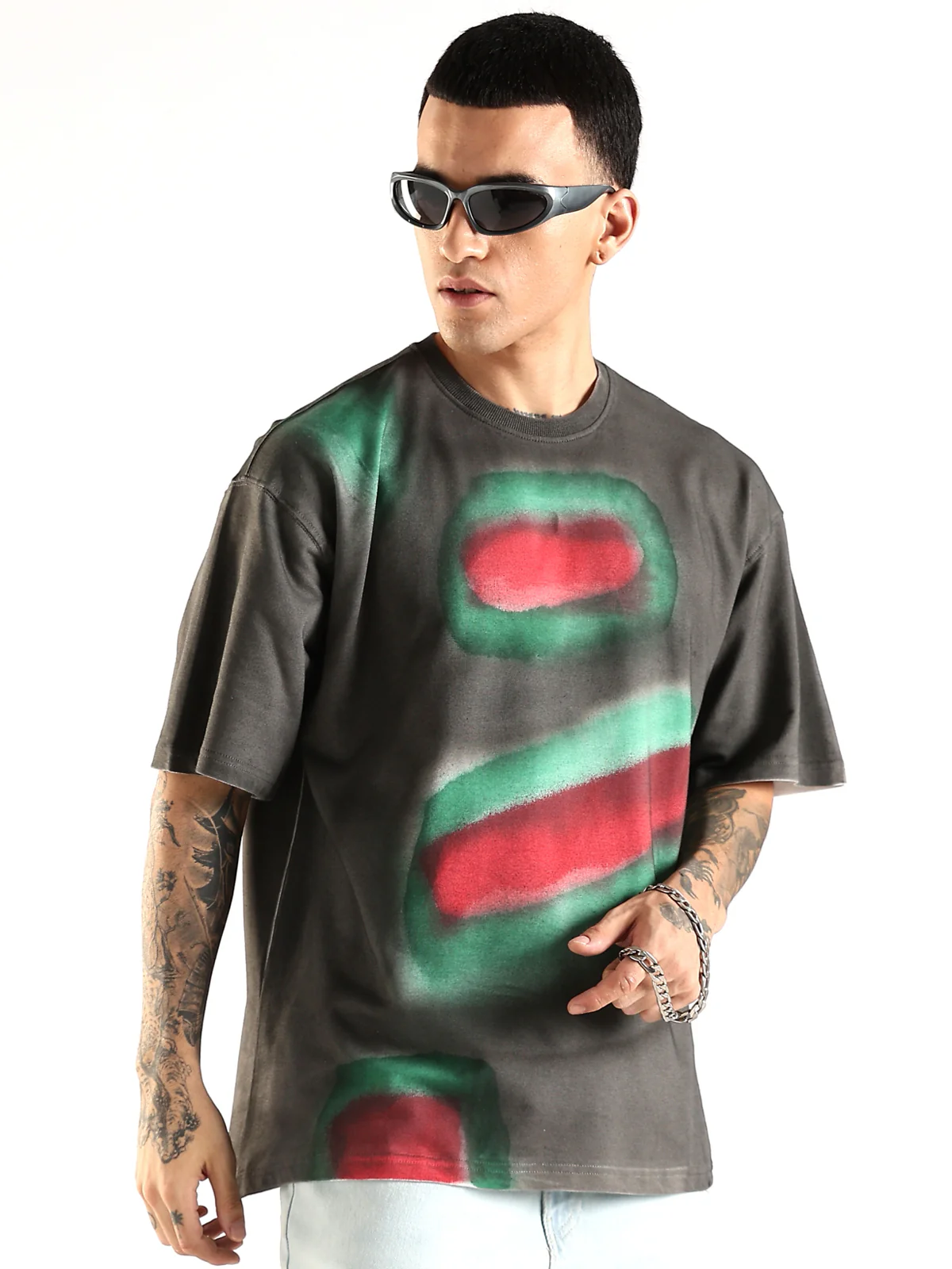 Men Multicolor Trendy Oversized Crew Neck T-Shirt - Image 5