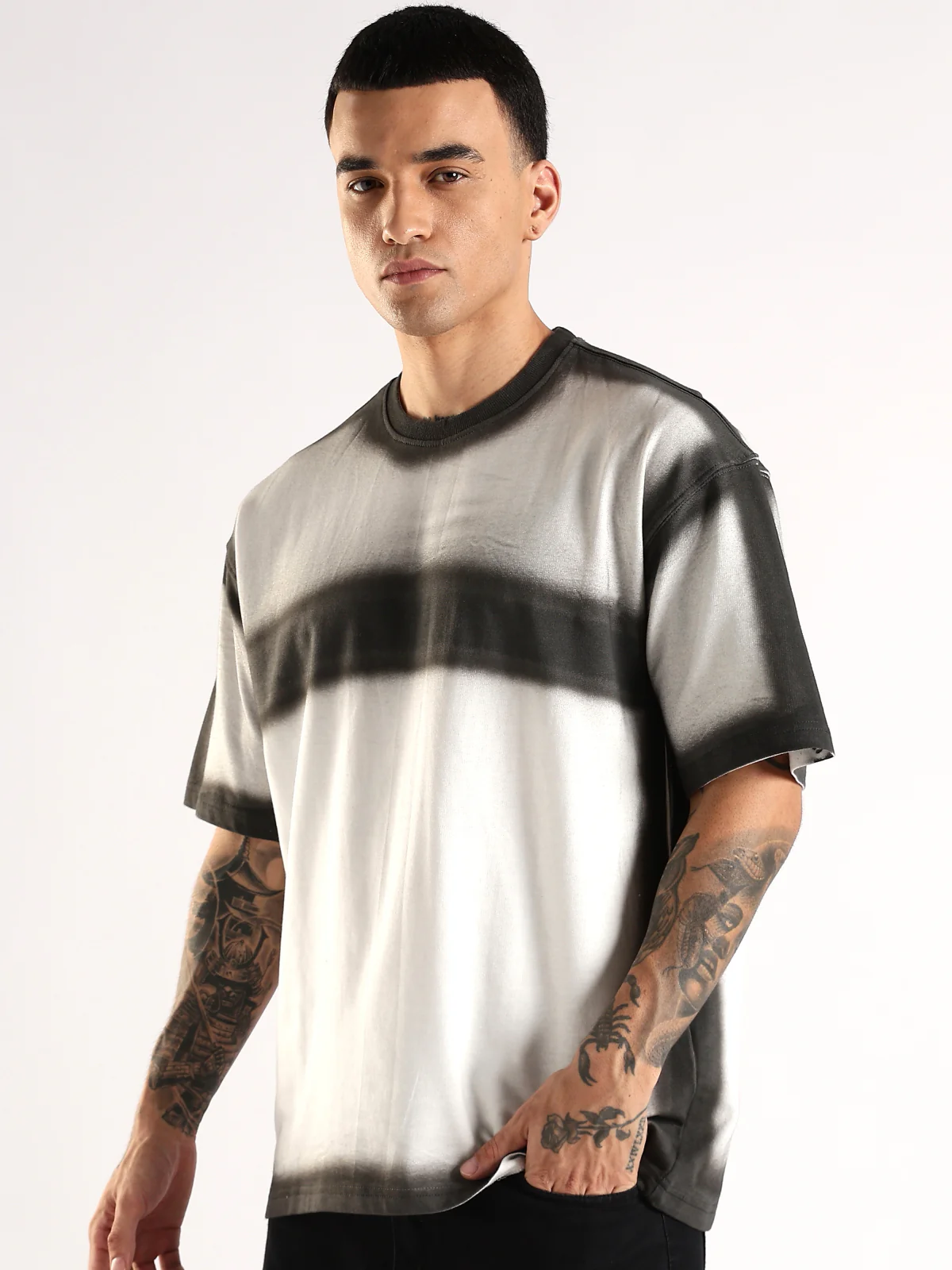 Men Multicolor Trendy Oversized French Terry Cotton Heavy Fabric Crew Neck T-Shirt - Image 3