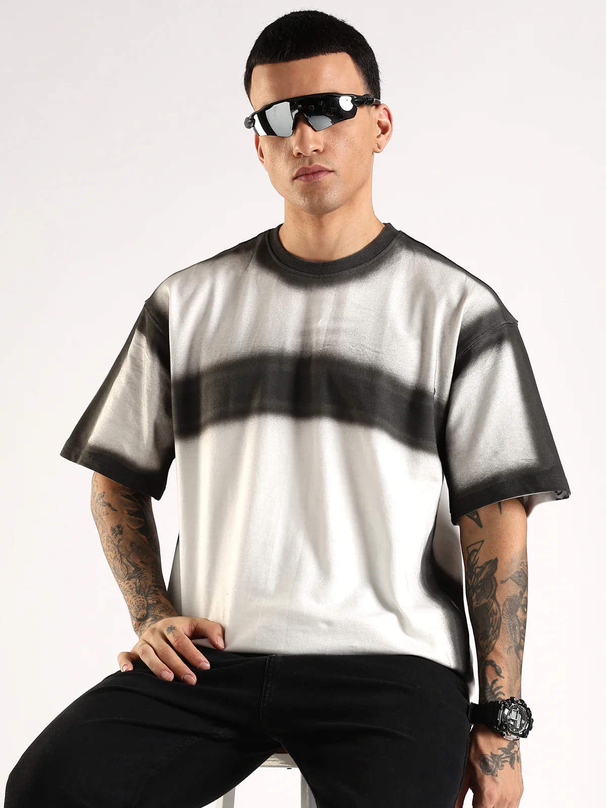 Men Multicolor Trendy Oversized French Terry Cotton Heavy Fabric Crew Neck T-Shirt - Image 6