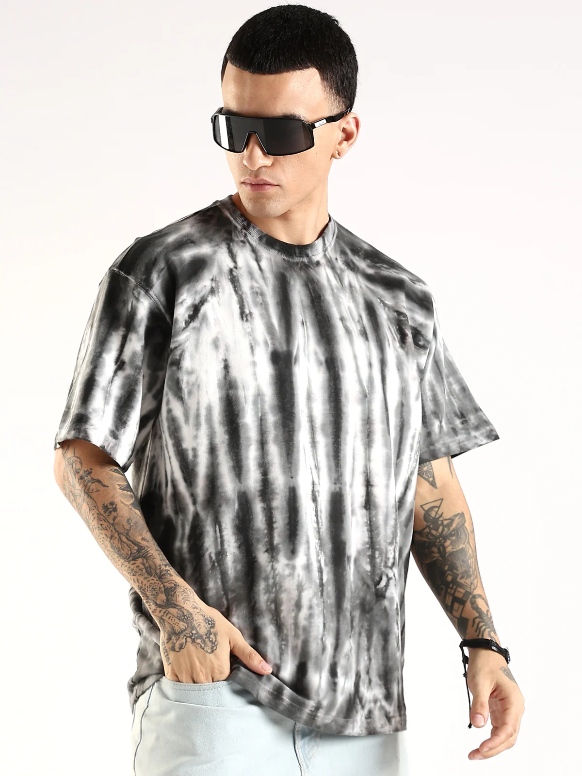 Men Multicolor Trendy Oversized French Terry T-Shirt - Image 3
