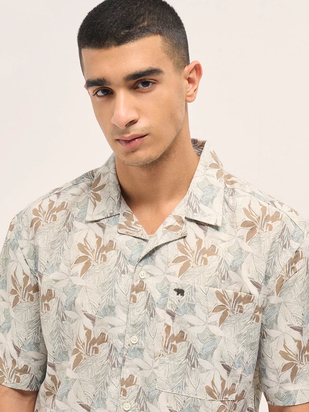 Men Multicolor Tropical Leaf Print Oversized Fit Half Sleeve Shirt - Image 5